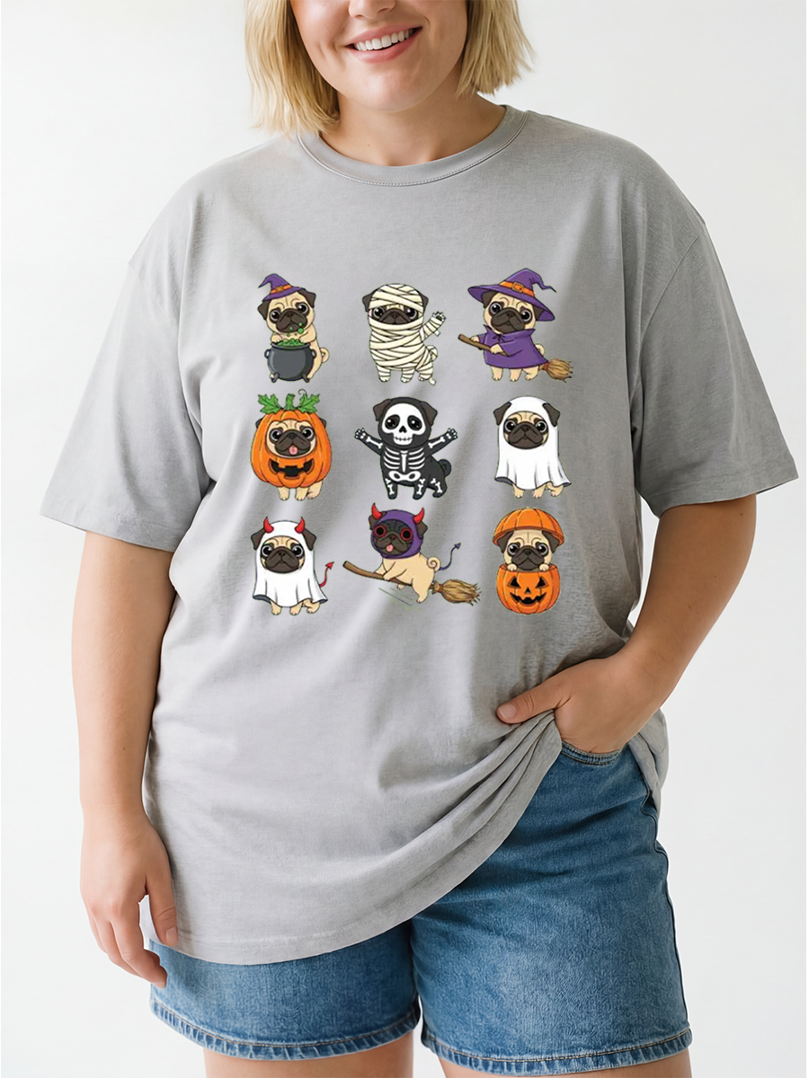 Vintage Pug Halloween Oversize Graphic Tee
