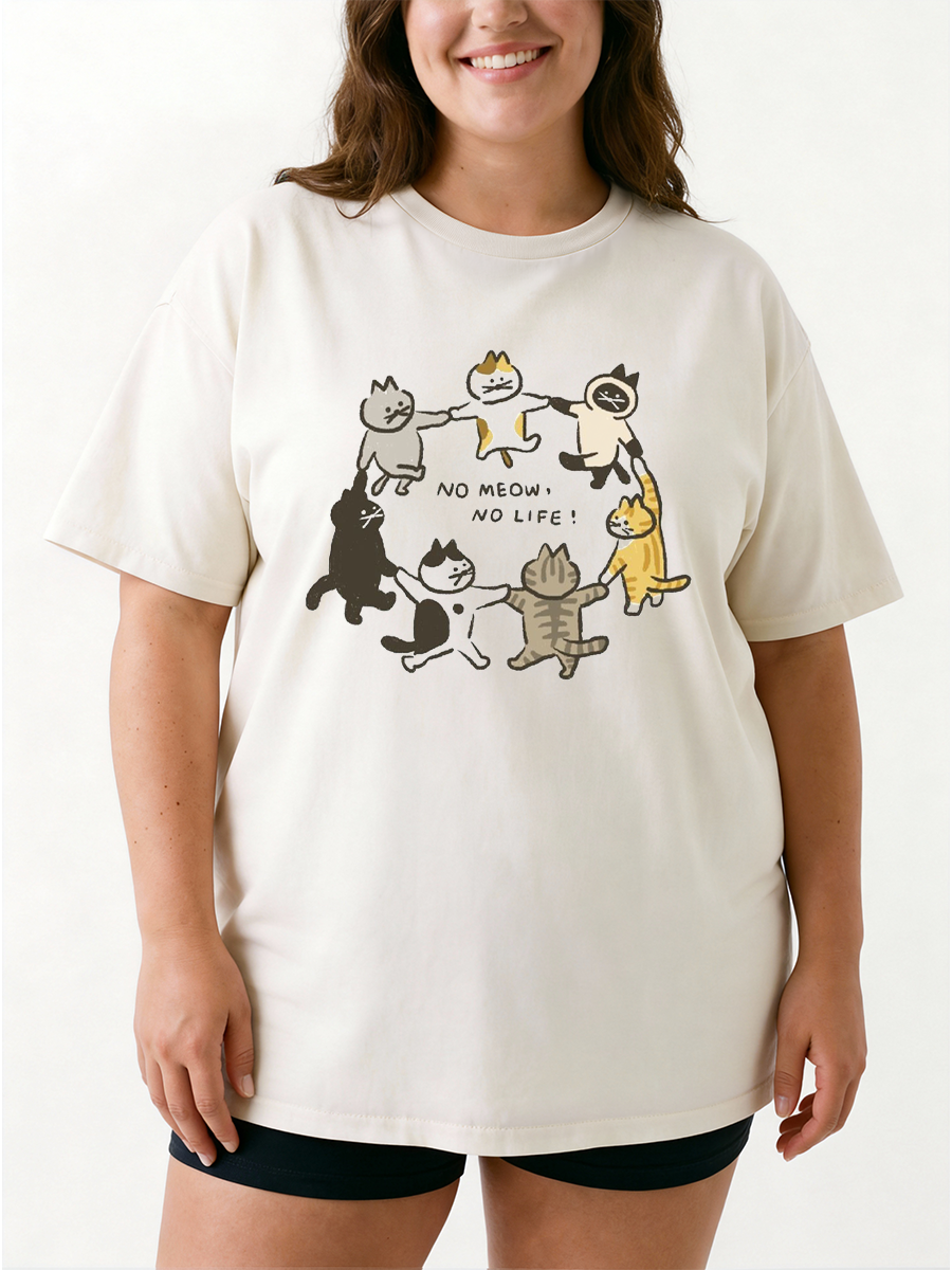 Vintage No Meow No Life Oversize Graphic Tee