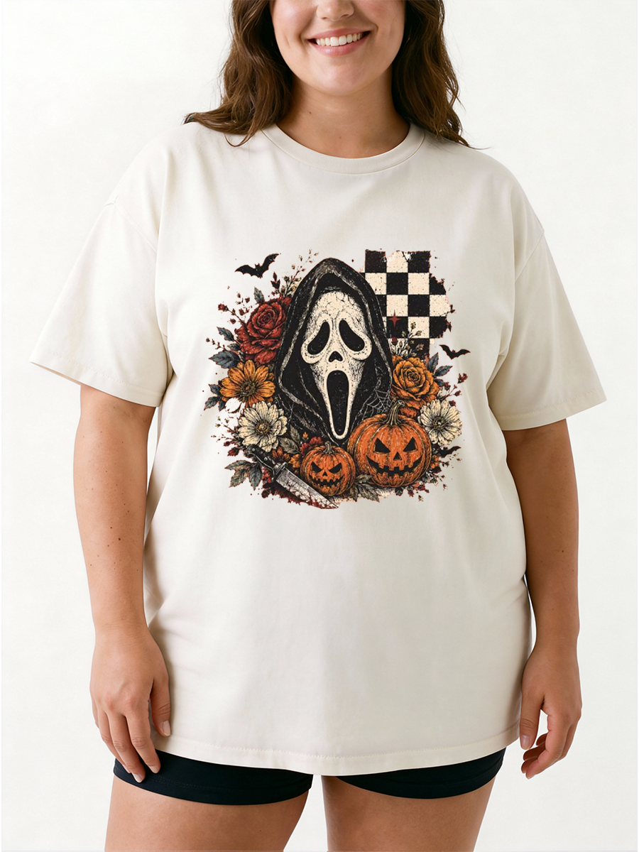 Vintage Halloween Pumpkin Horror Oversize Graphic Tee