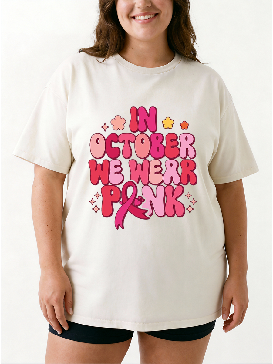 Vintage In October We Wear Pink Oversize Graphic Tee