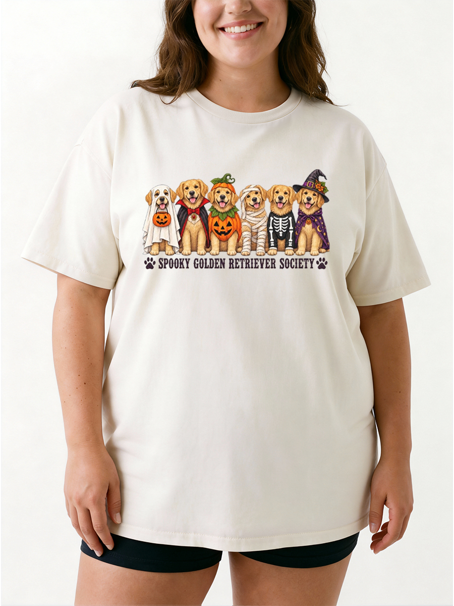 Vintage Golden Retriever Halloween Oversize Graphic Tee