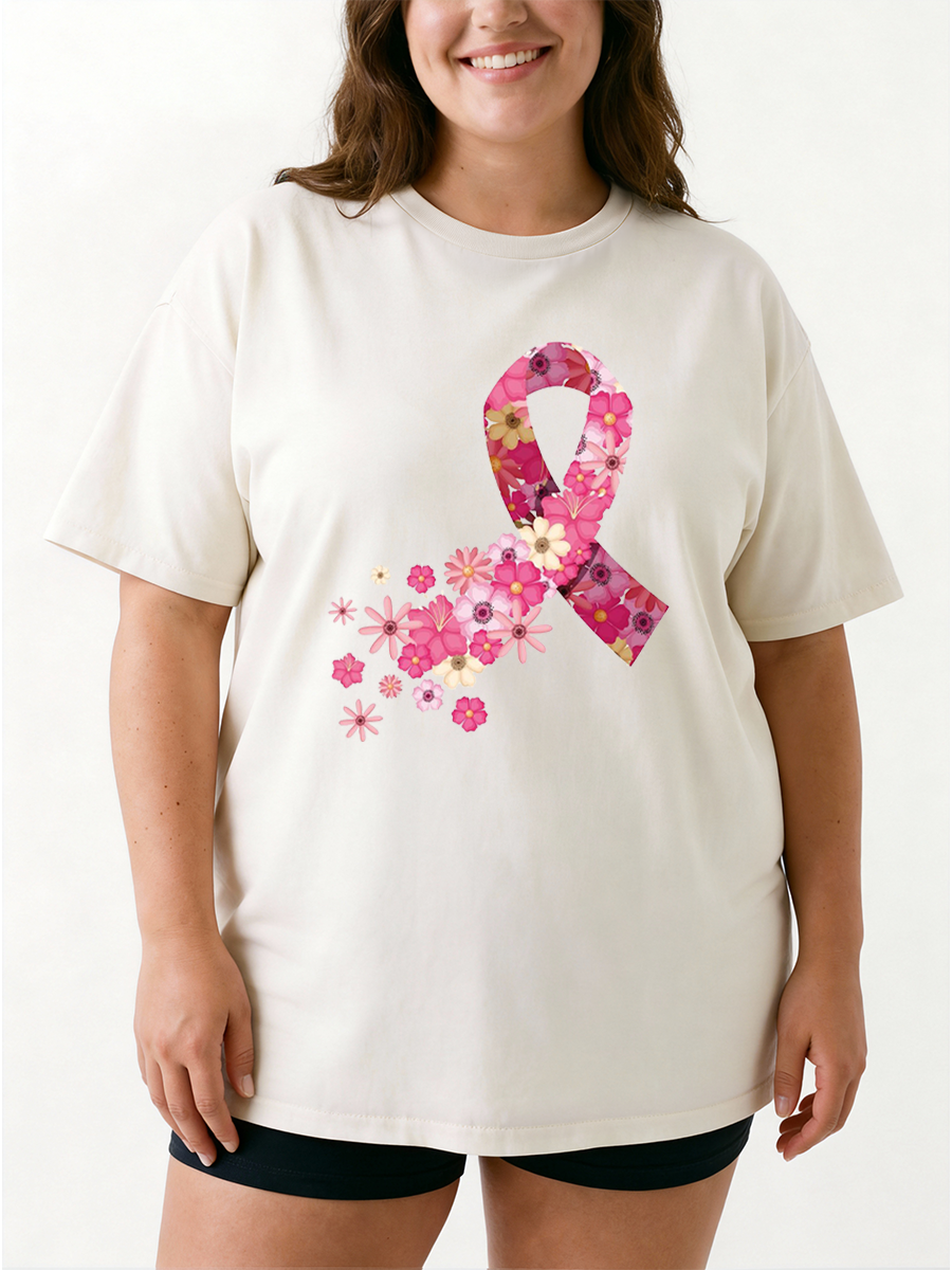 Vintage Pink Wildflowers Ribbon Oversize Graphic Tee
