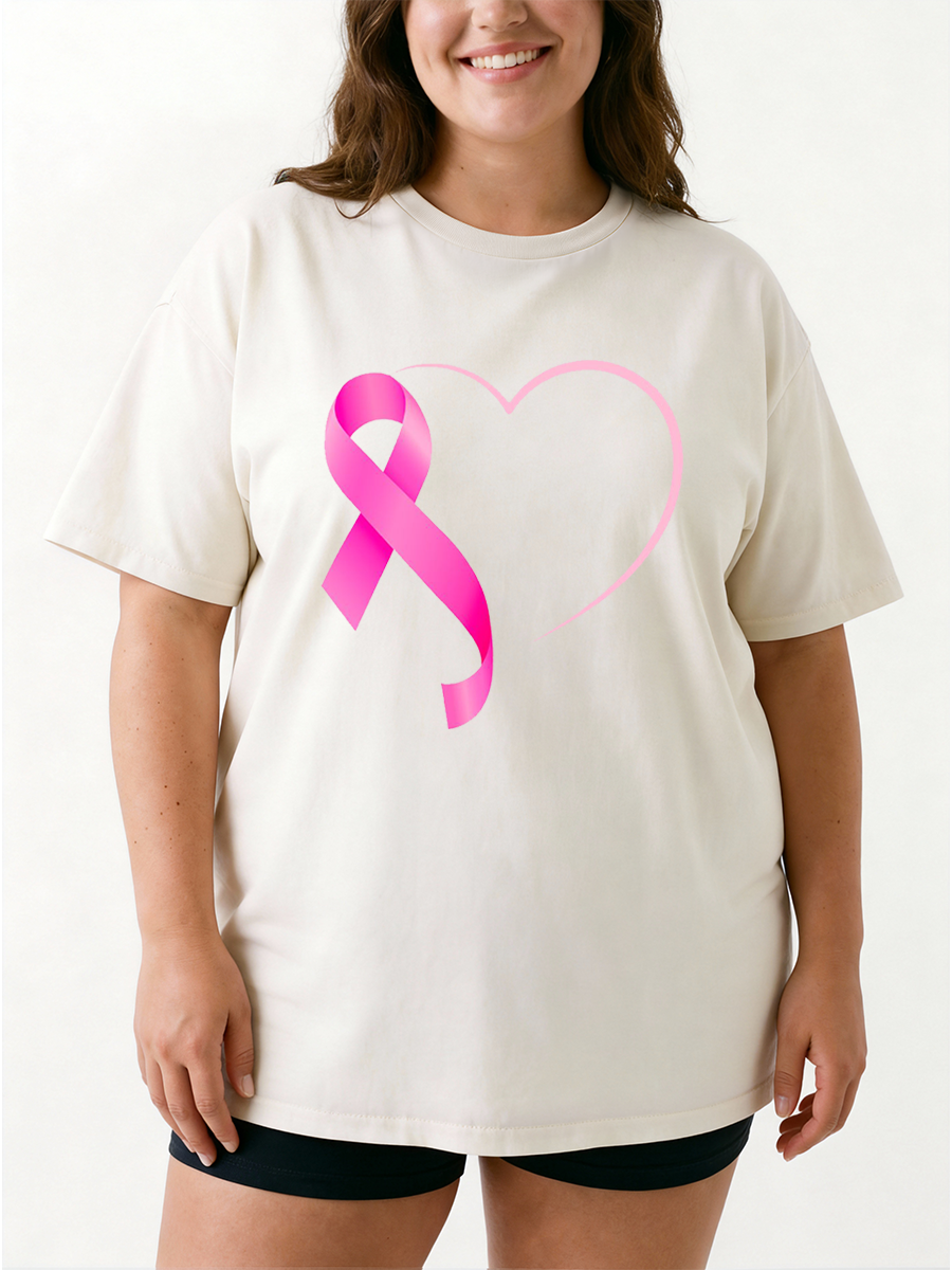 Vintage Pink Heart And Ribbon Oversize Graphic Tee