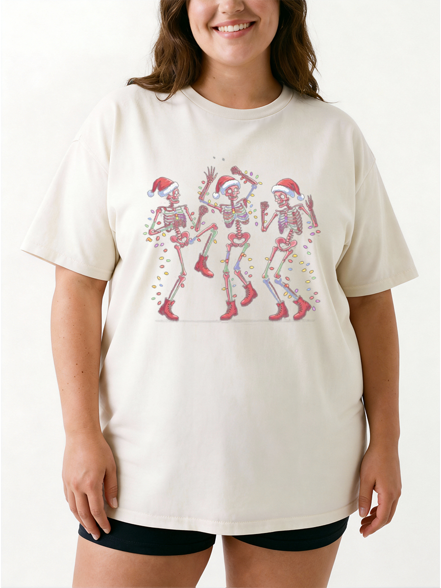 Vintage Merry Christmas Dancing Skull Oversize Graphic Tee
