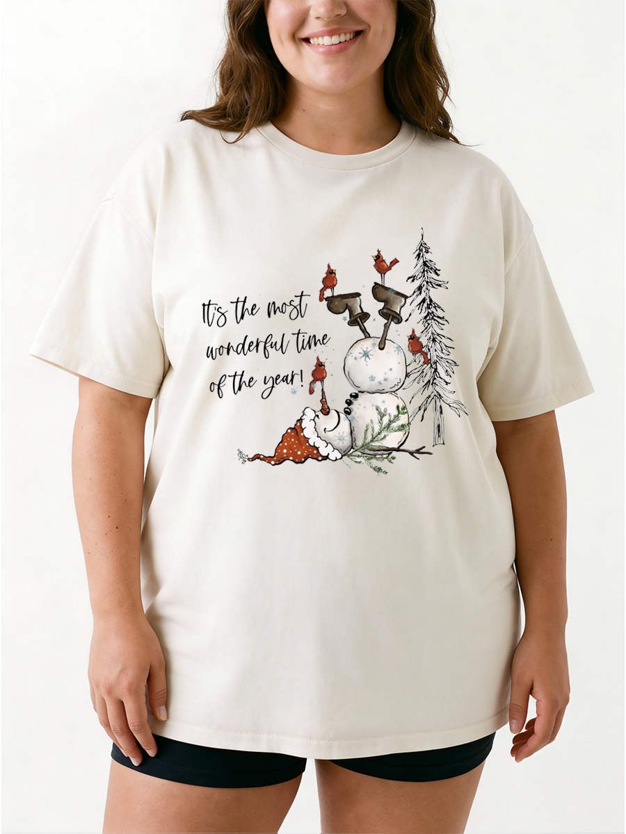 Vintage It'S The Most Wonderful Time Of The Year Cute Snowman Oversize Graphic Tee