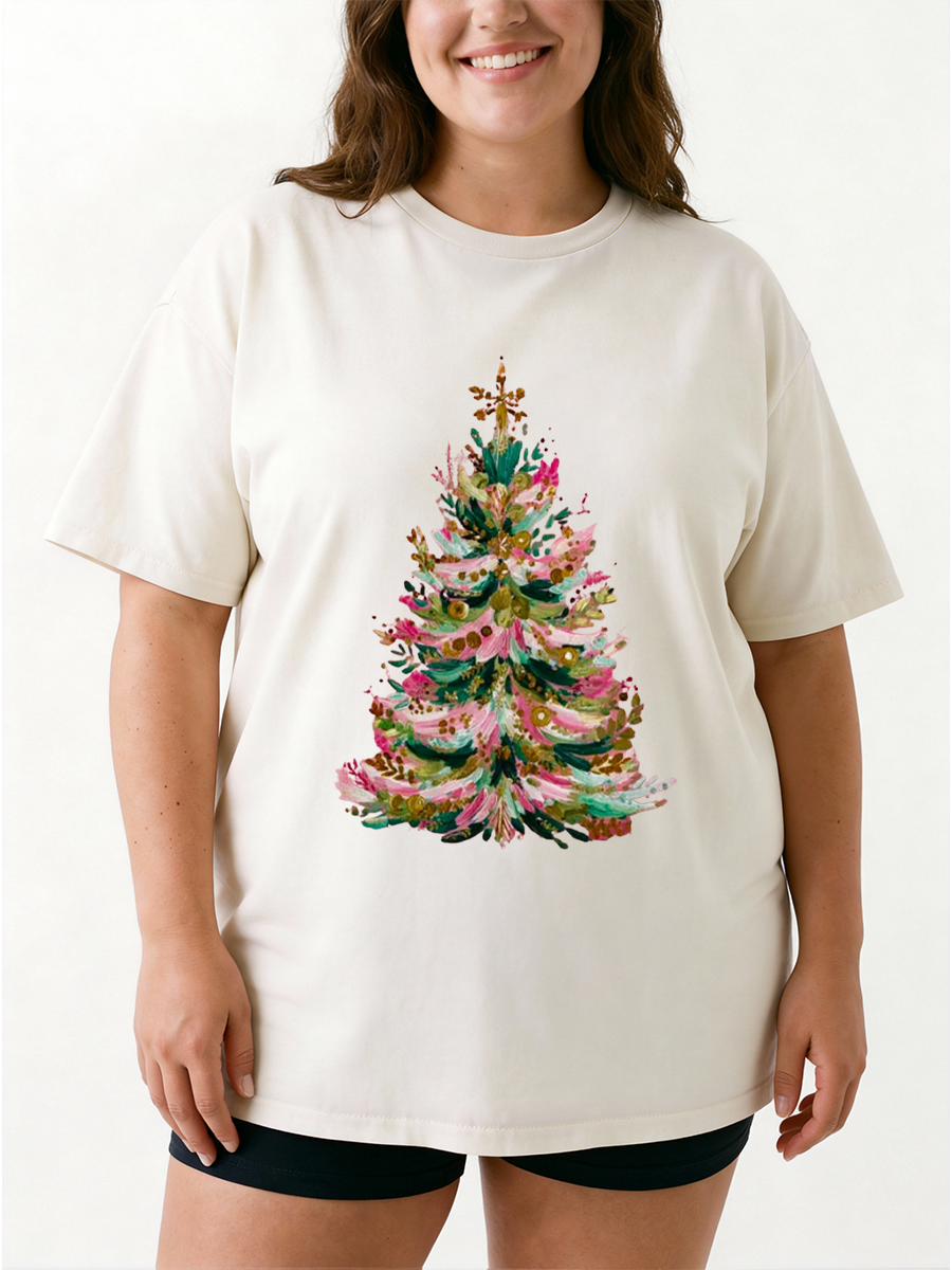Vintage Watercolor Christmas Tee Oversize Graphic Tee
