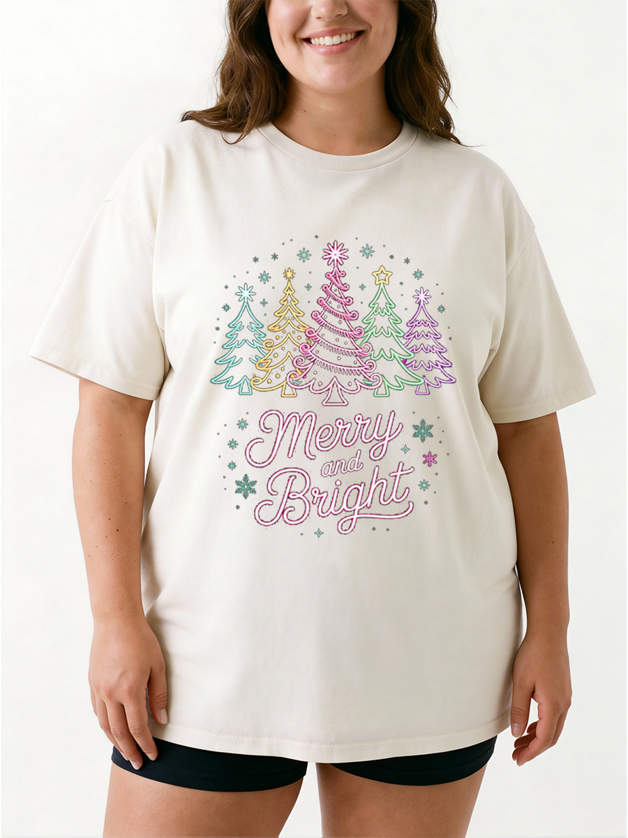 Vintage Merry And Bright Oversize Graphic Tee
