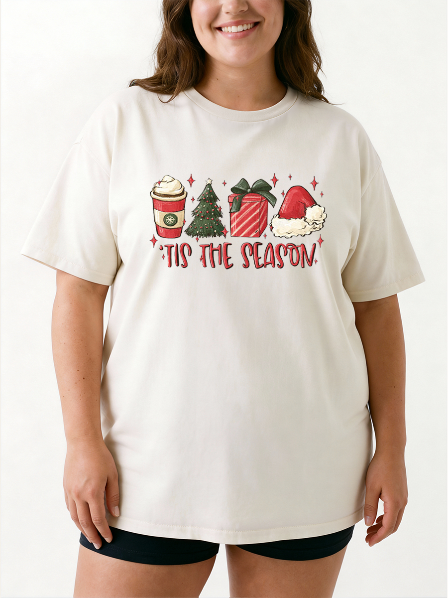 Vintage Christmas Tis The Season Oversize Graphic Tee
