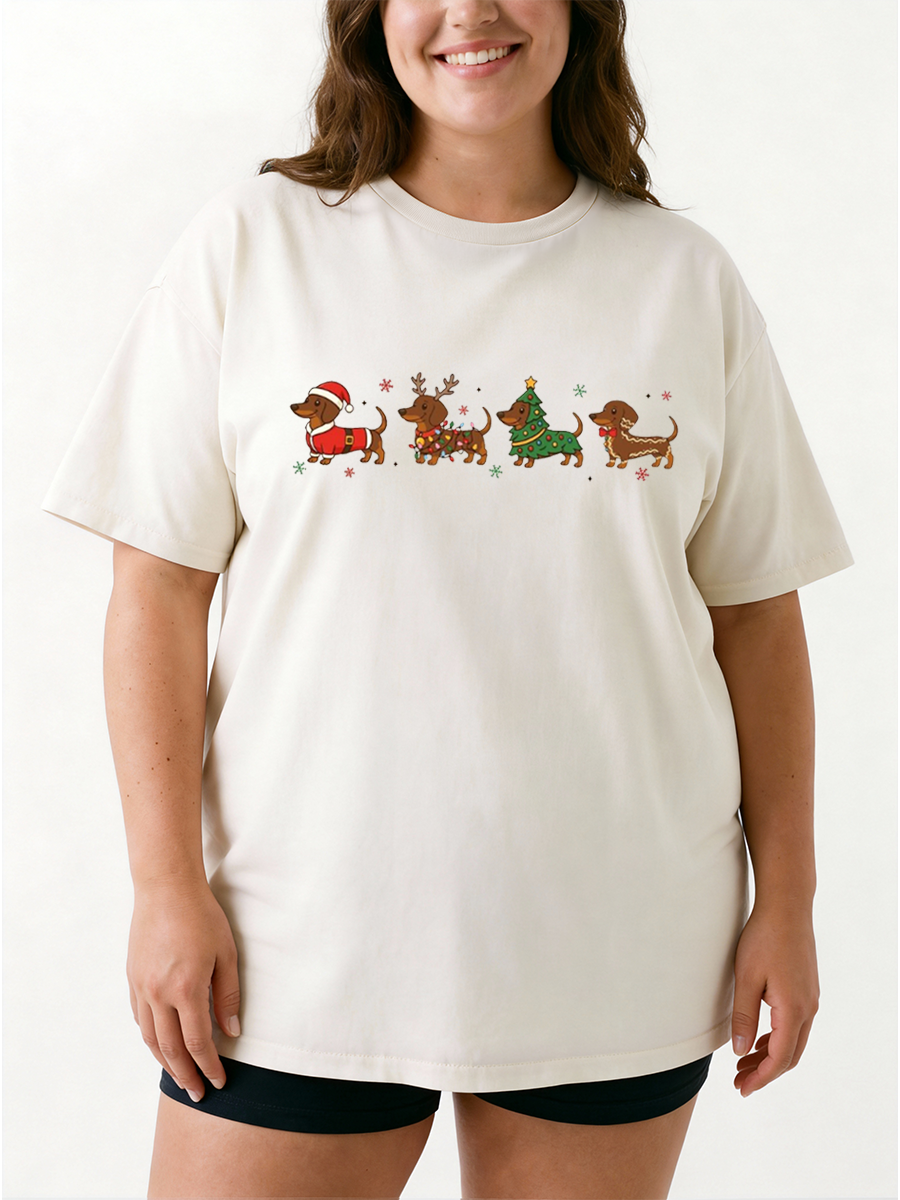 Vintage Dachshund Christmas Oversize Graphic Tee