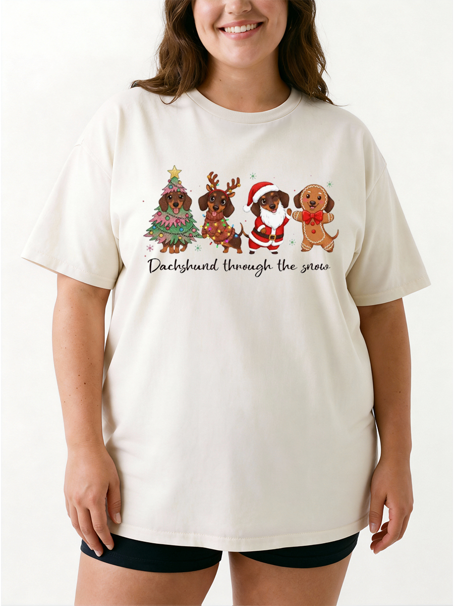 Vintage Dachshund Through The Snow Oversize Graphic Tee