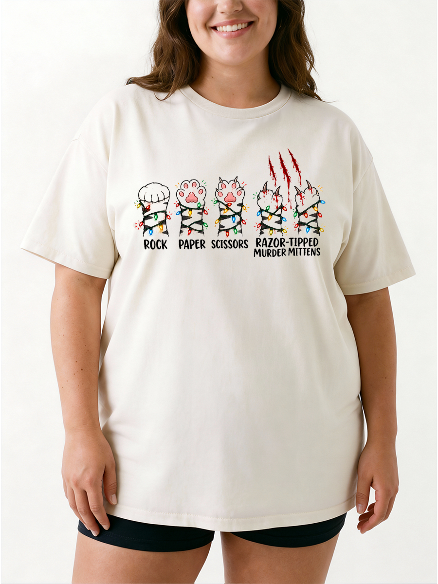 Vintage Rock Paper Murder Mittens Cat Oversize Graphic Tee