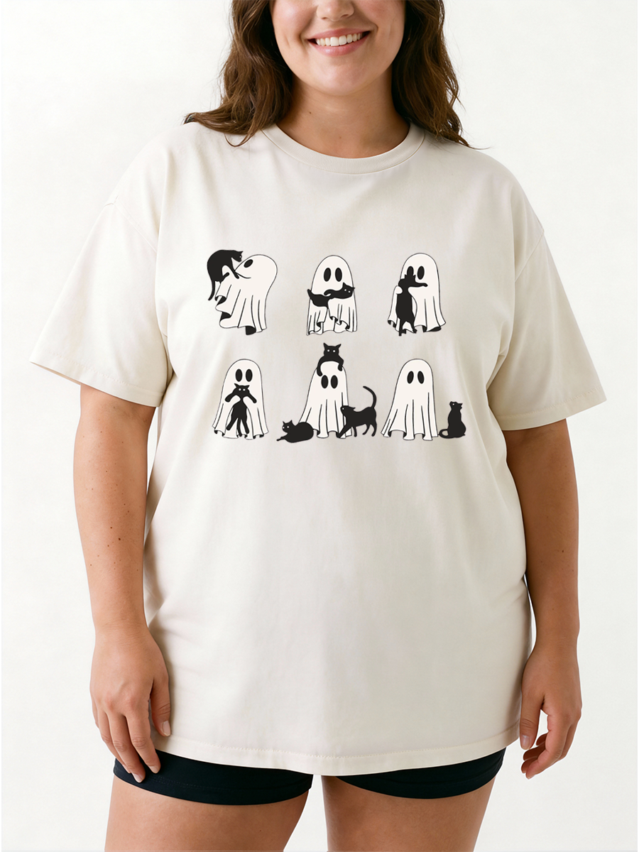 Vintage Black Cat Ghost Oversize Graphic Tee