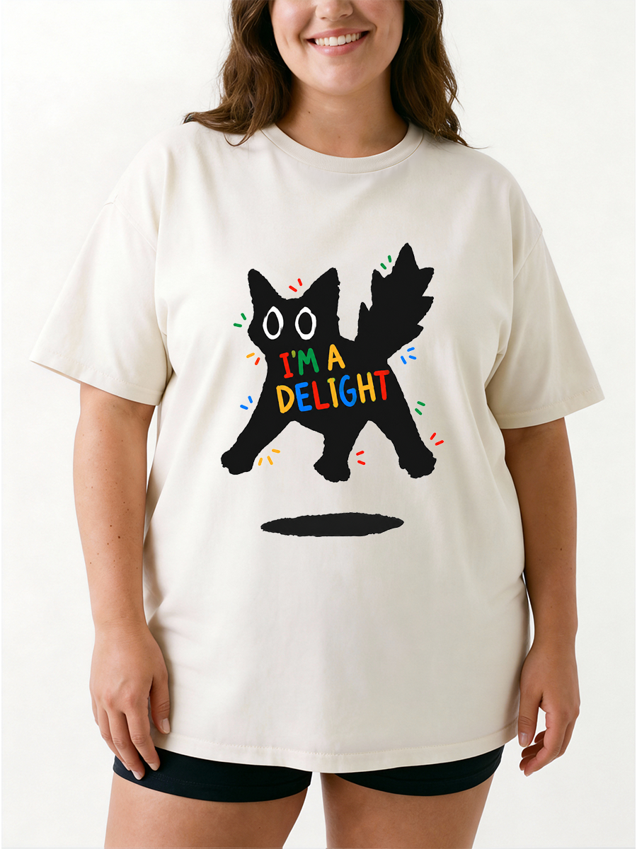 Vintage I‘M A Delight Cute Christmas Cat Oversize Graphic Tee