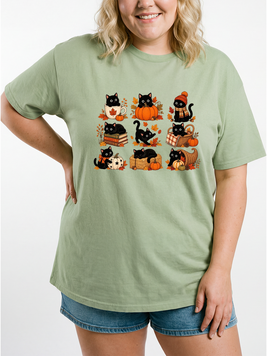 Vintage Fall Cat Oversize Graphic Tee