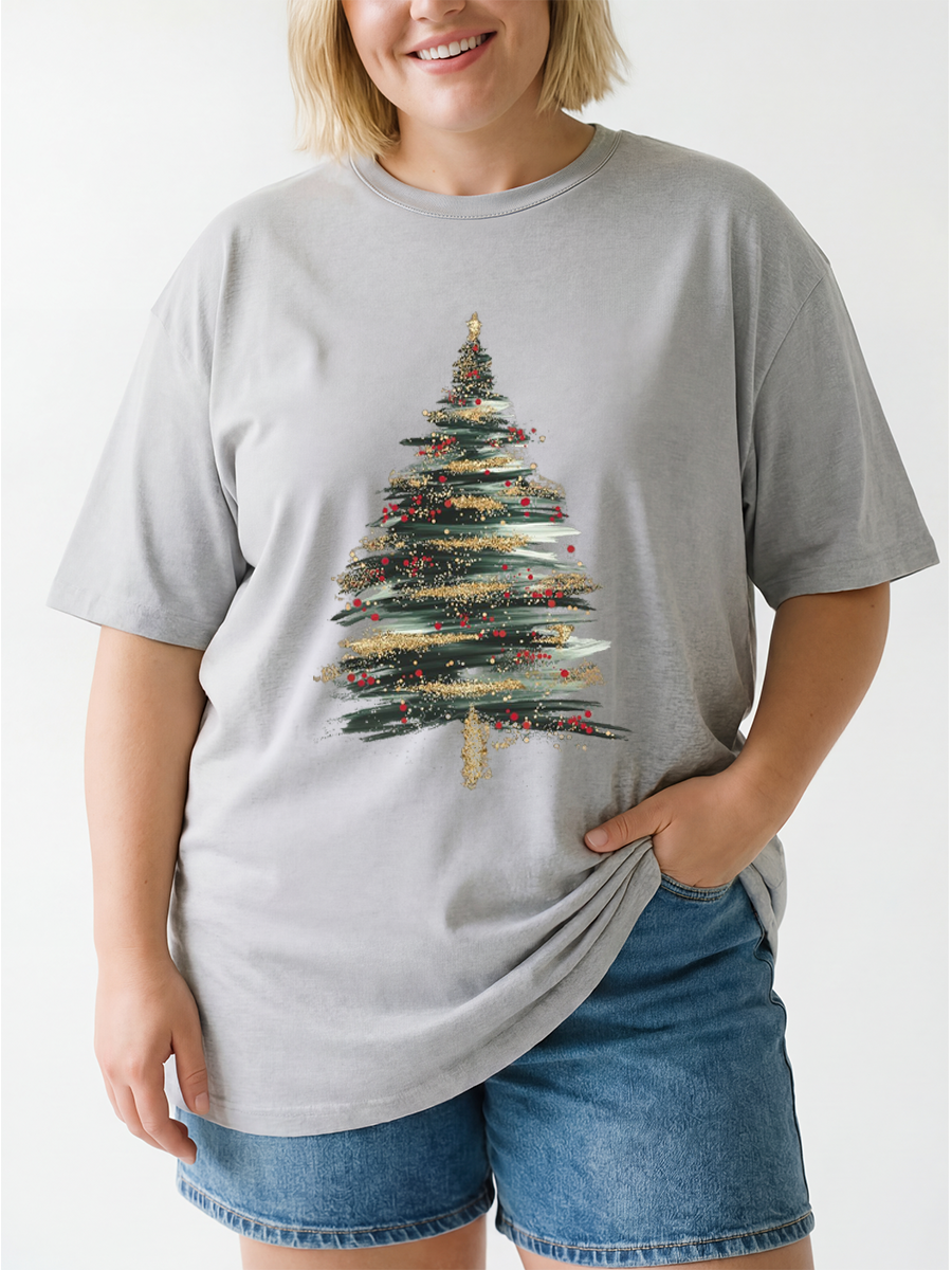 Vintage Christmas Glitter Tree Oversize Graphic Tee