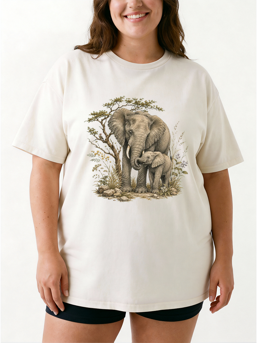 Vintage Elephant Animal Oversize Graphic Tee