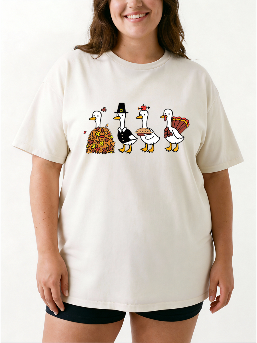 Vintage Fall Season Cute Ducks Oversize Graphic Tee