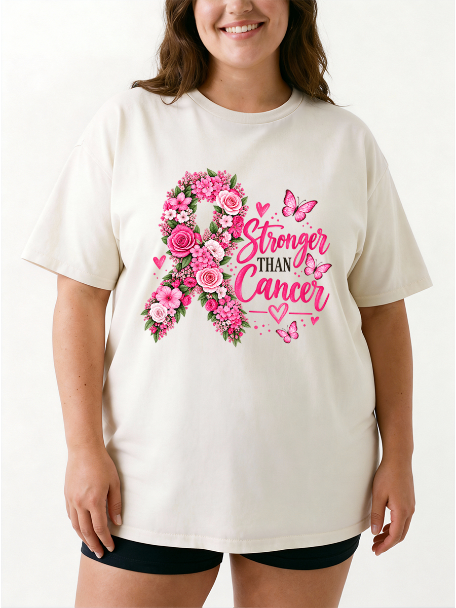 Vintage Floral Breast Cancer Awareness Oversize Graphic Tee