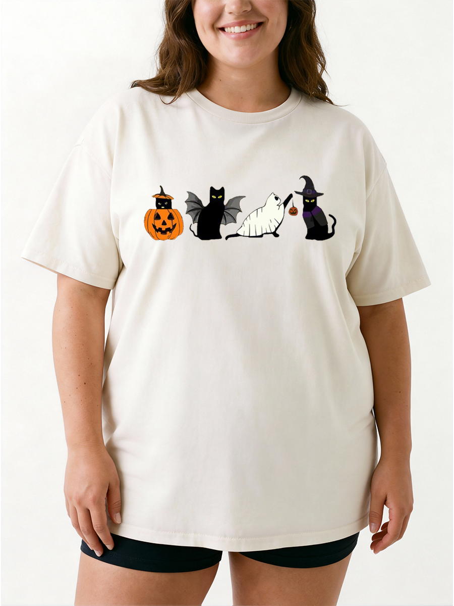 Vintage Ghosts With Black Cat Oversize Graphic Tee