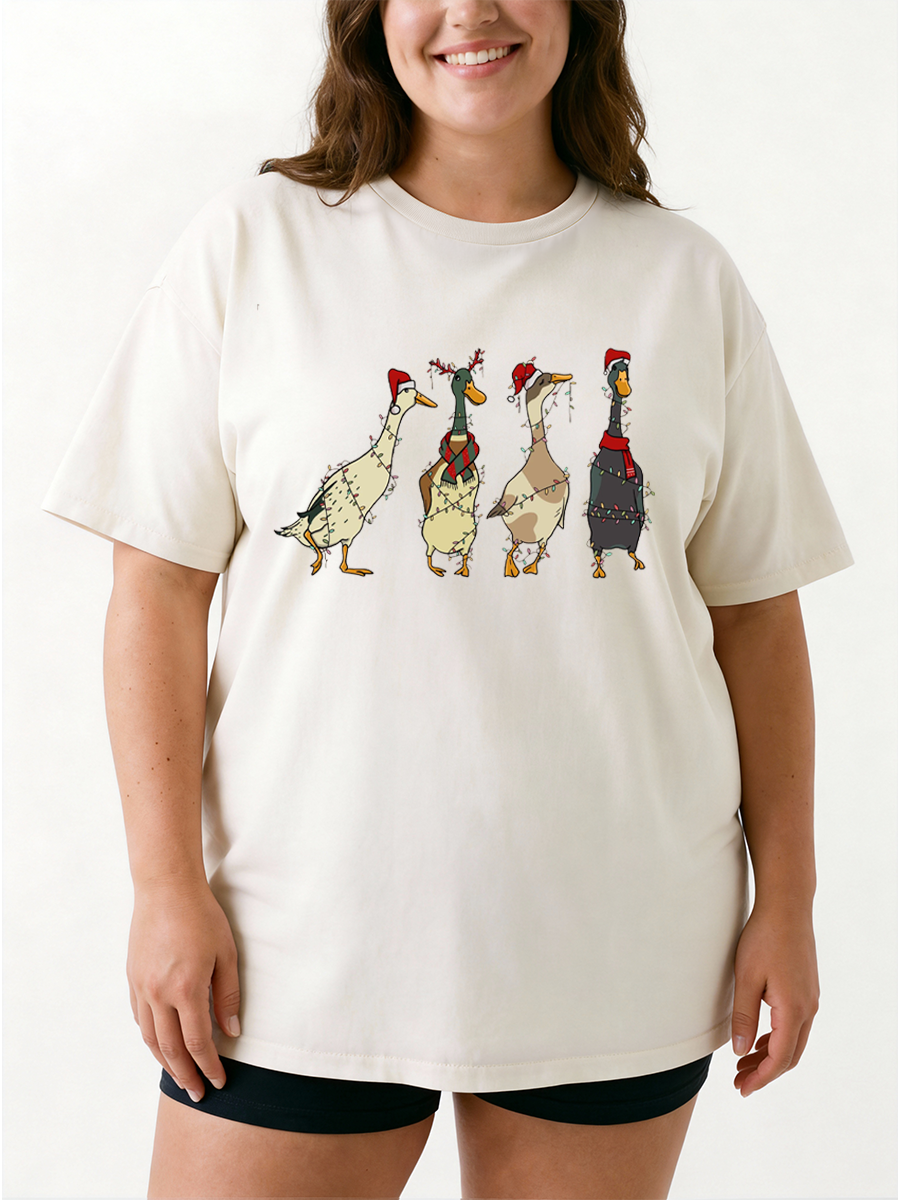 Vintage Funny Ducks Christmas Oversize Graphic Tee
