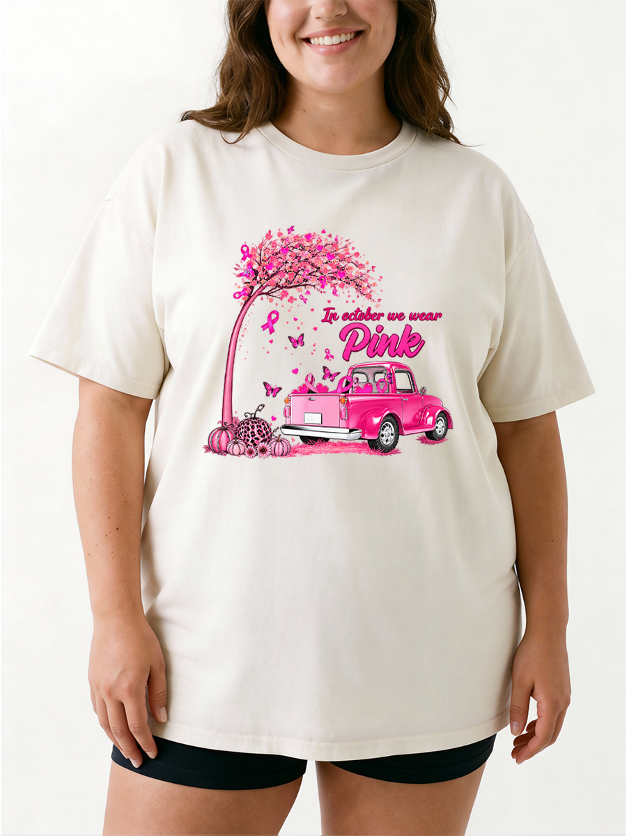 Vintage In October We Wear Pink Oversize Graphic Tee