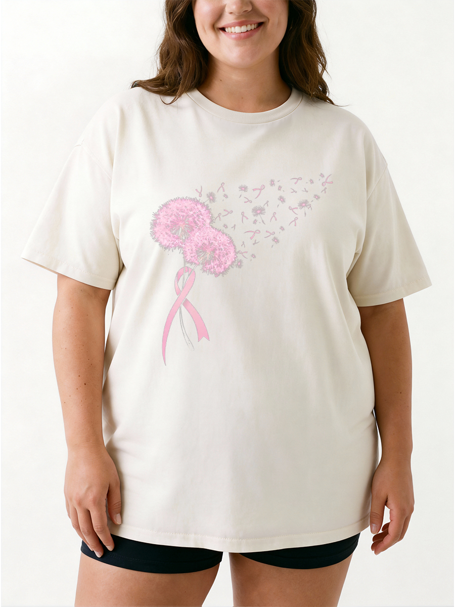 Vintage Dandelion Breast Cancer Awareness Oversize Graphic Tee