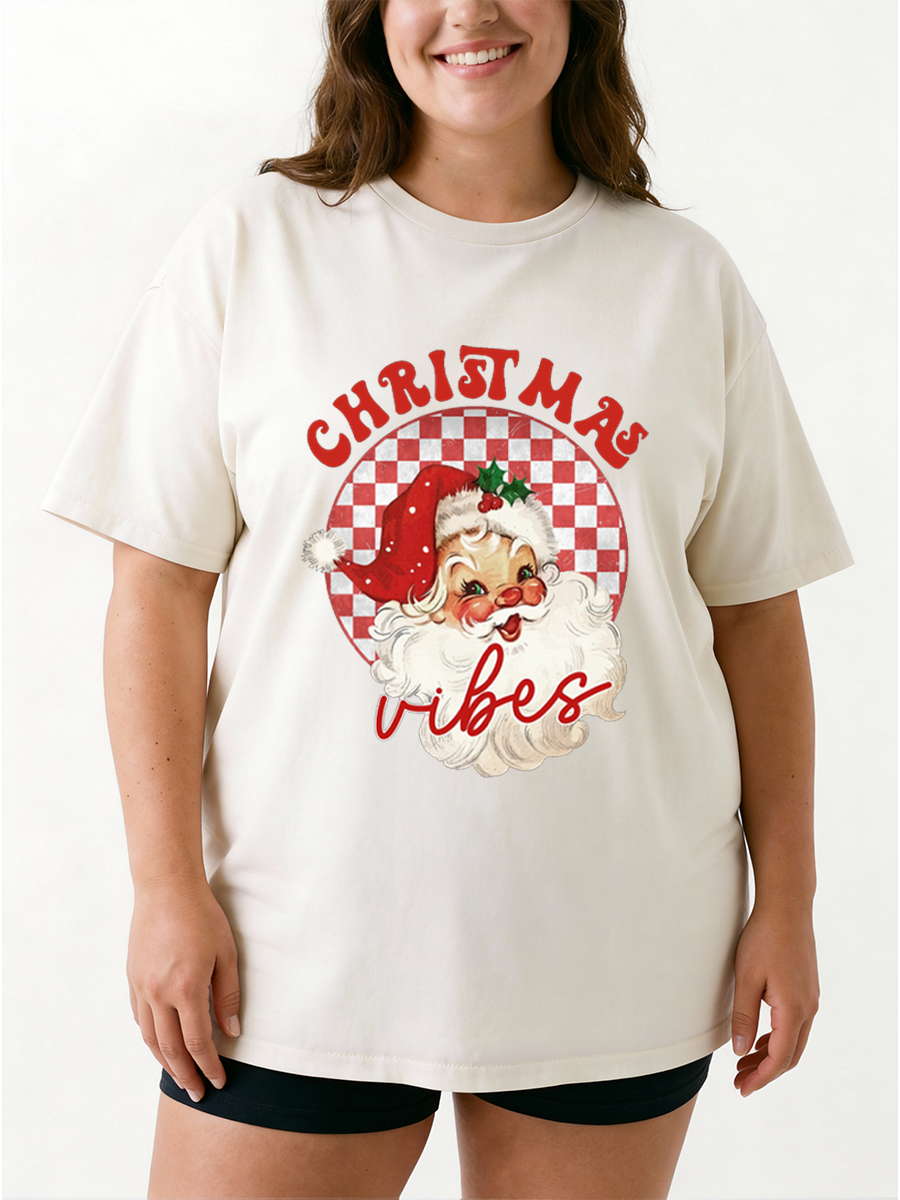 Vintage Cheerful Santa Christmas Oversize Graphic Tee