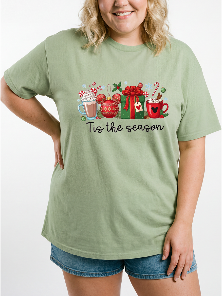 Vintage Christmas Tis The Season Oversize Graphic Tee