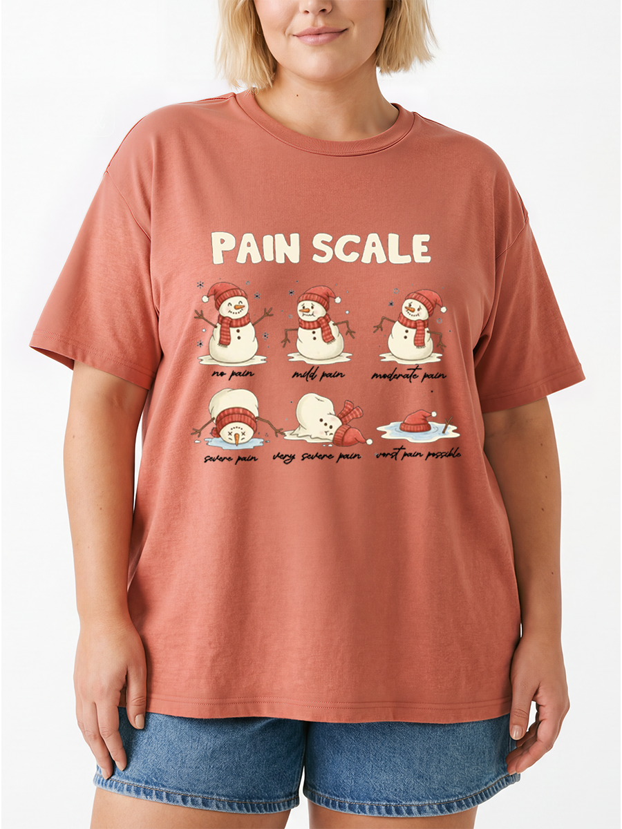 Vintage Pain Scale Funny Snowman Oversize Graphic Tee