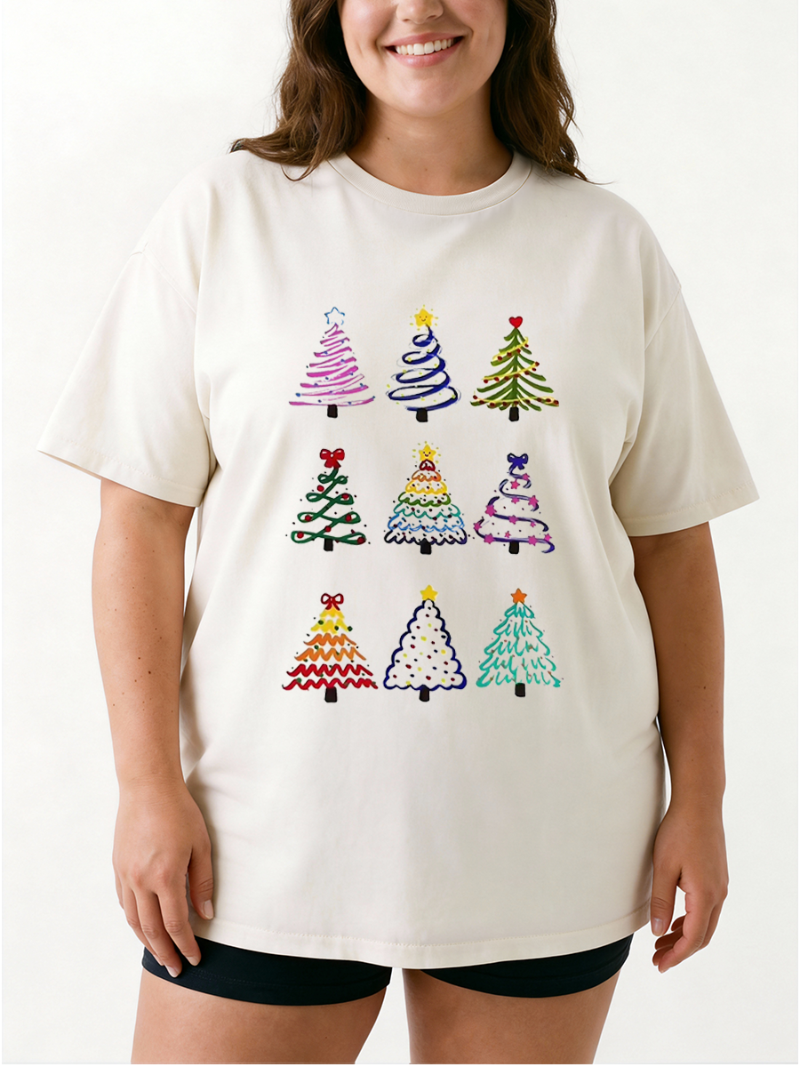 Vintage Christmas Tree Oversize Graphic Tee