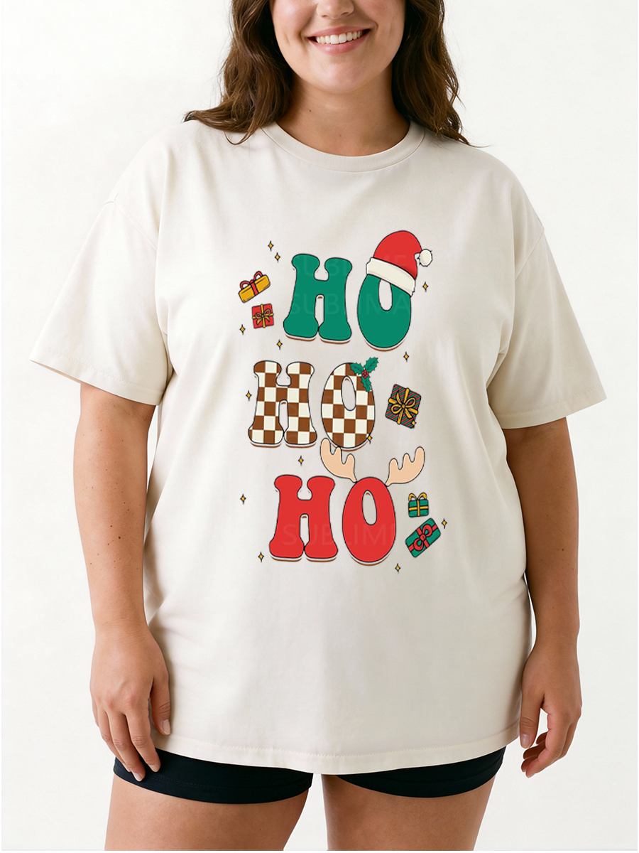 Vintage Christmas Ho Ho Ho Oversize Graphic Tee