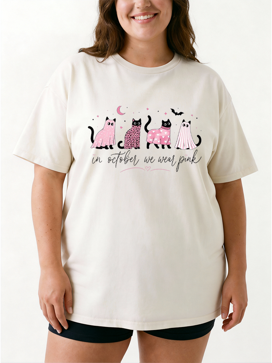 Vintage In October We Wear Pink Cats Oversize Graphic Tee
