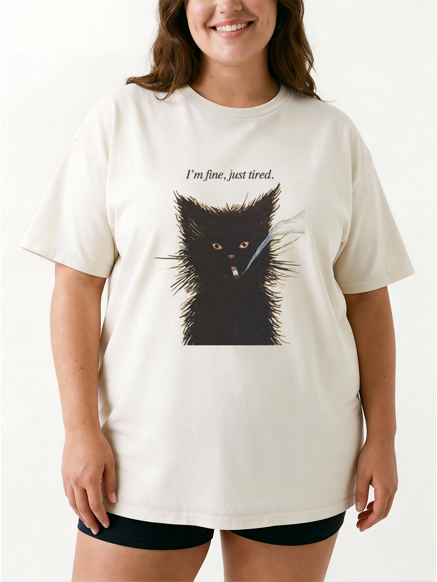 Vintage I'M Fine Just Tired Oversize Graphic Tee