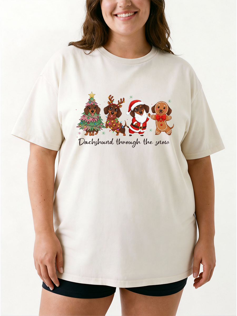 Vintage Dachshund Through The Snow Oversize Graphic Tee