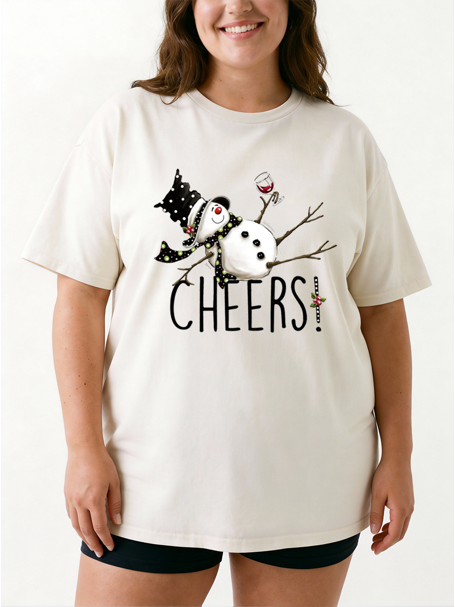 Vintage Snowman Wine Christmas Oversize Graphic Tee
