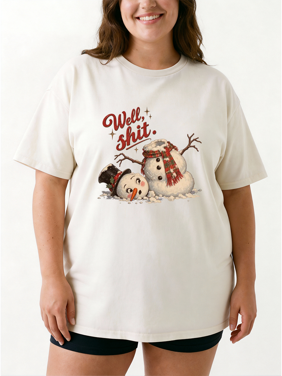 Vintage Well Shit Snowman Oversize Graphic Tee