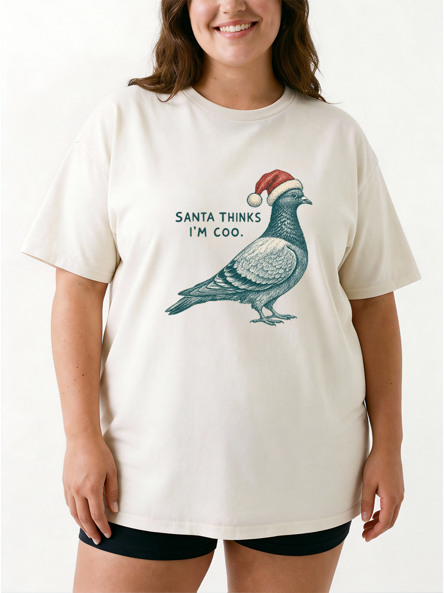 Vintage Pigeon Pun Christmas Oversize Graphic Tee