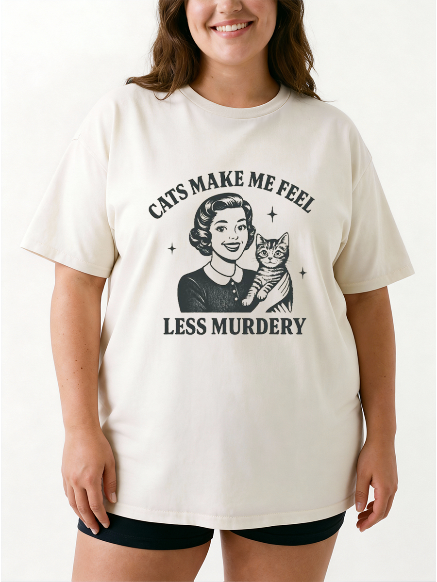 Vintage Cat Makes Me Feel Less Murdery Oversize Graphic Tee