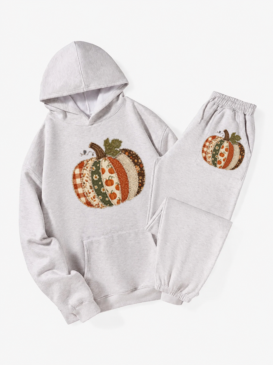Vintage Fall Pumpkin Hoodie Suit