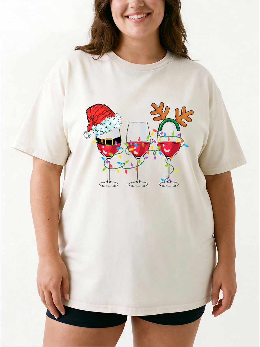 Vintage Christmas Wine Oversize Graphic Tee