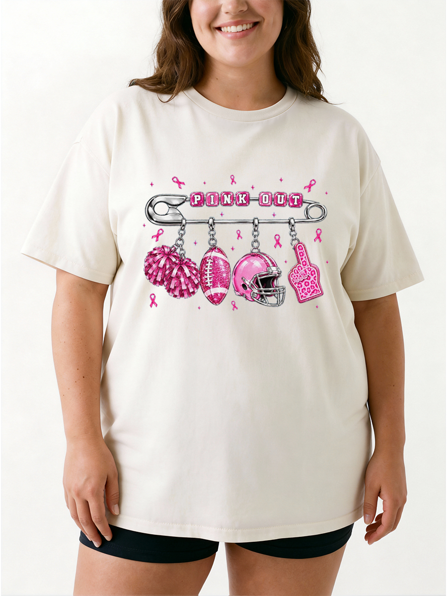 Vintage Pink Out Football Oversize Graphic Tee