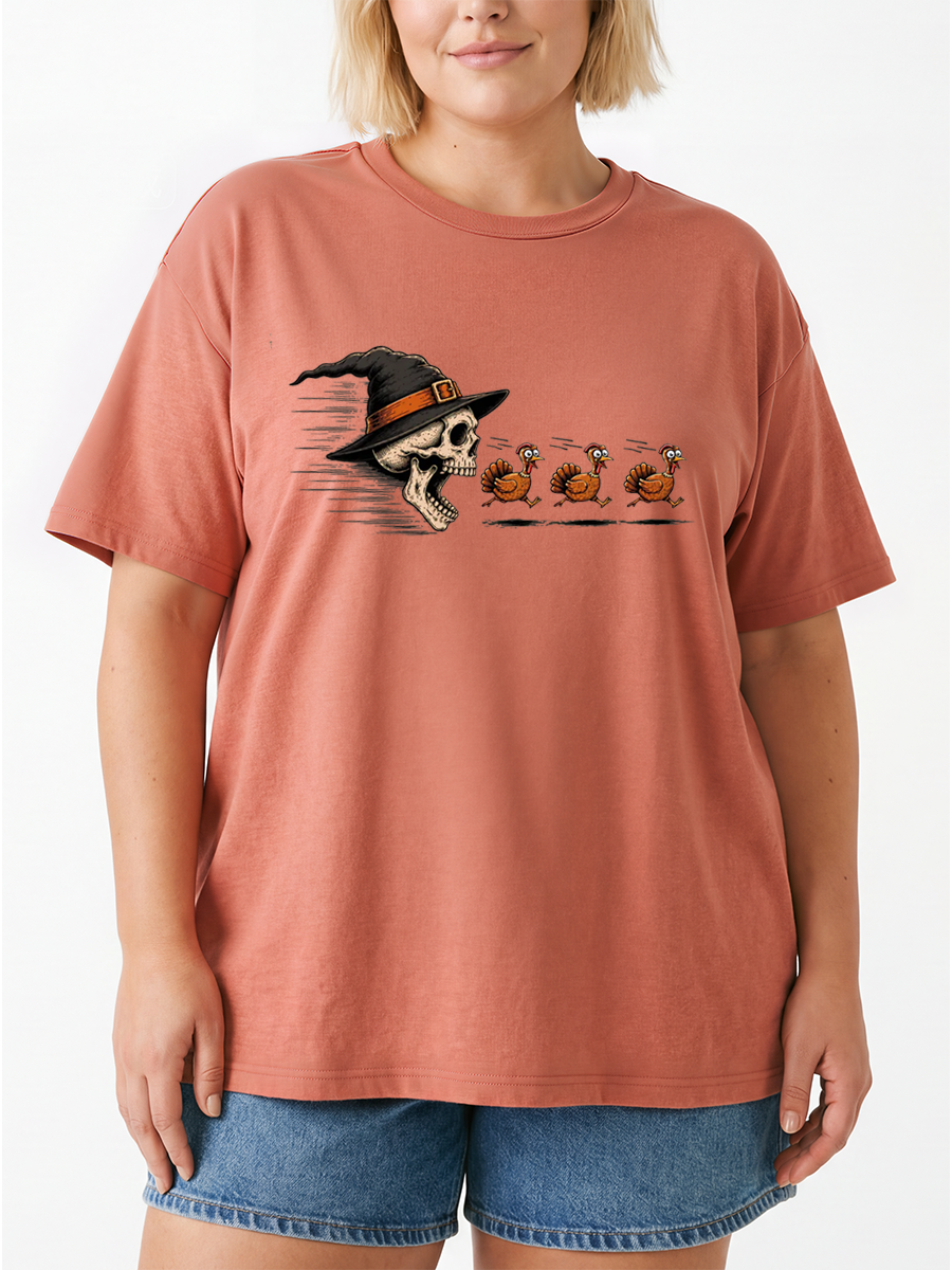 Vintage Thanksgiving Skeleton Oversize Graphic Tee
