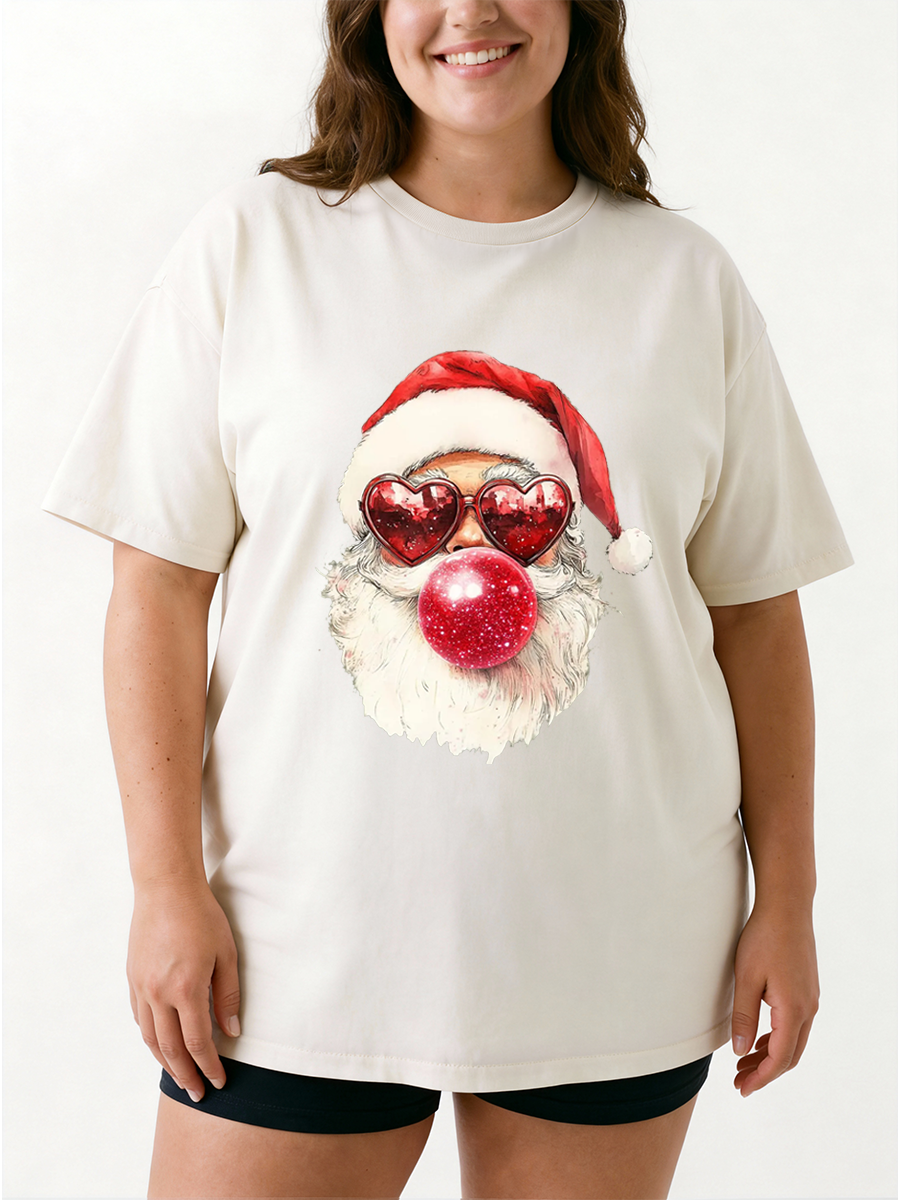 Vintage Santa Bubble Gum Christmas Oversize Graphic Tee