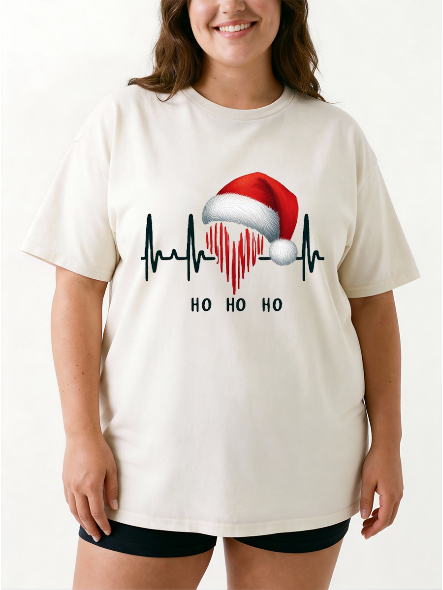 Vintage Christmas Holiday Electrocardiogram Oversize Graphic Tee