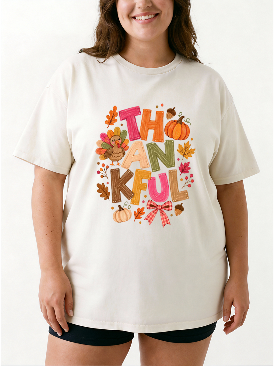 Vintage Hand Drawn Turkey Fall Oversize Graphic Tee