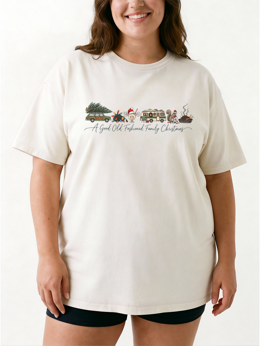 Vintage A Good Old Fashional Family Christmas Oversize Graphic Tee