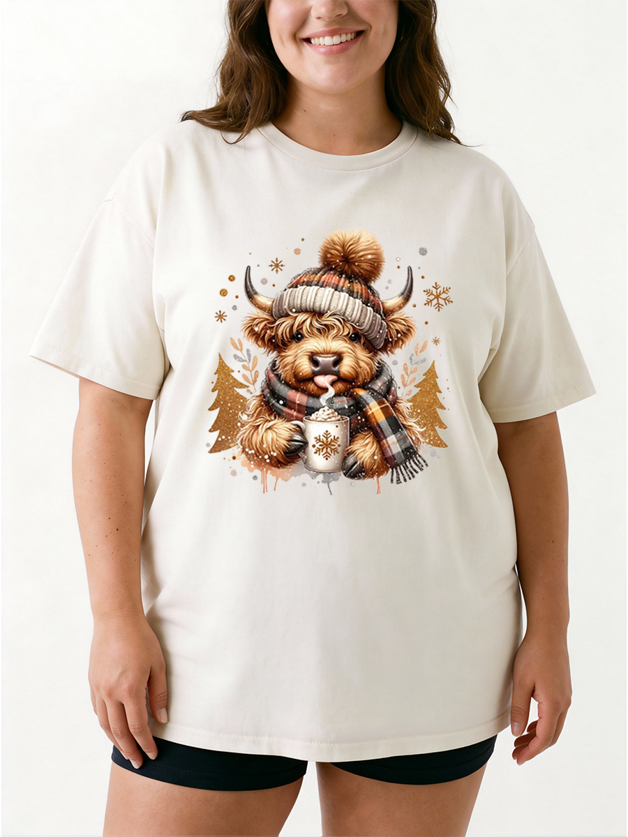 Vintage Cute Highland Cow Oversize Graphic Tee