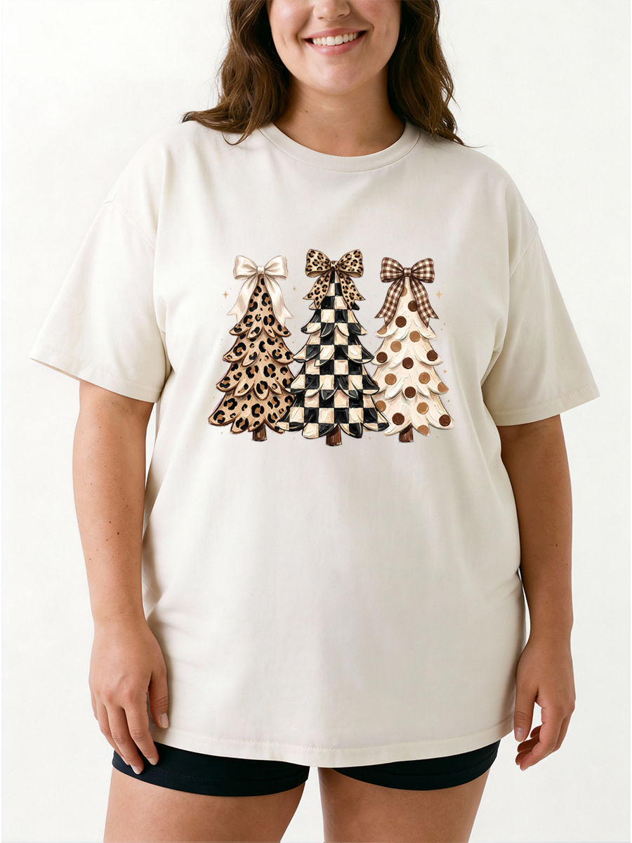 Vintage Checkered Polka Dot Christmas Tee Oversize Graphic Tee