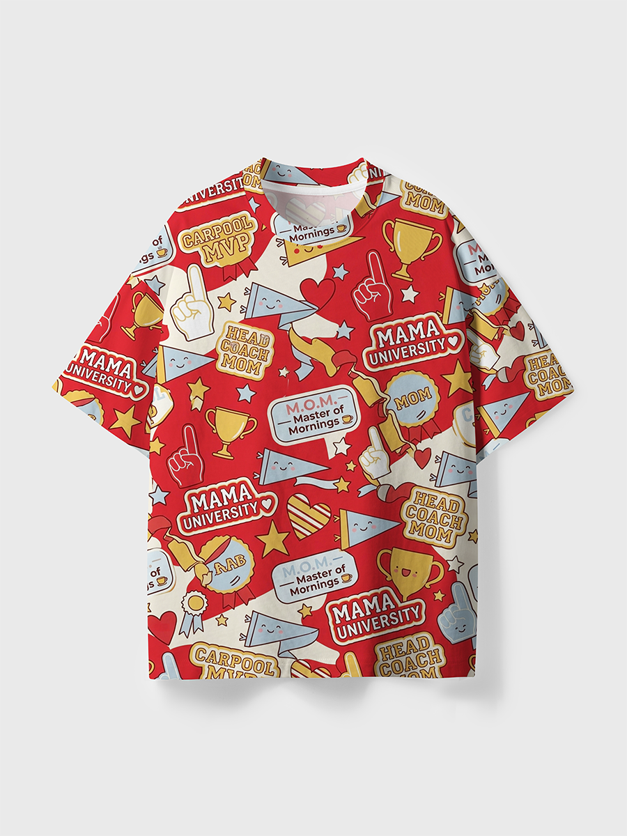 Vintage Red Mama Coach Sport Sticker Bomb All Over Print T-Shirt