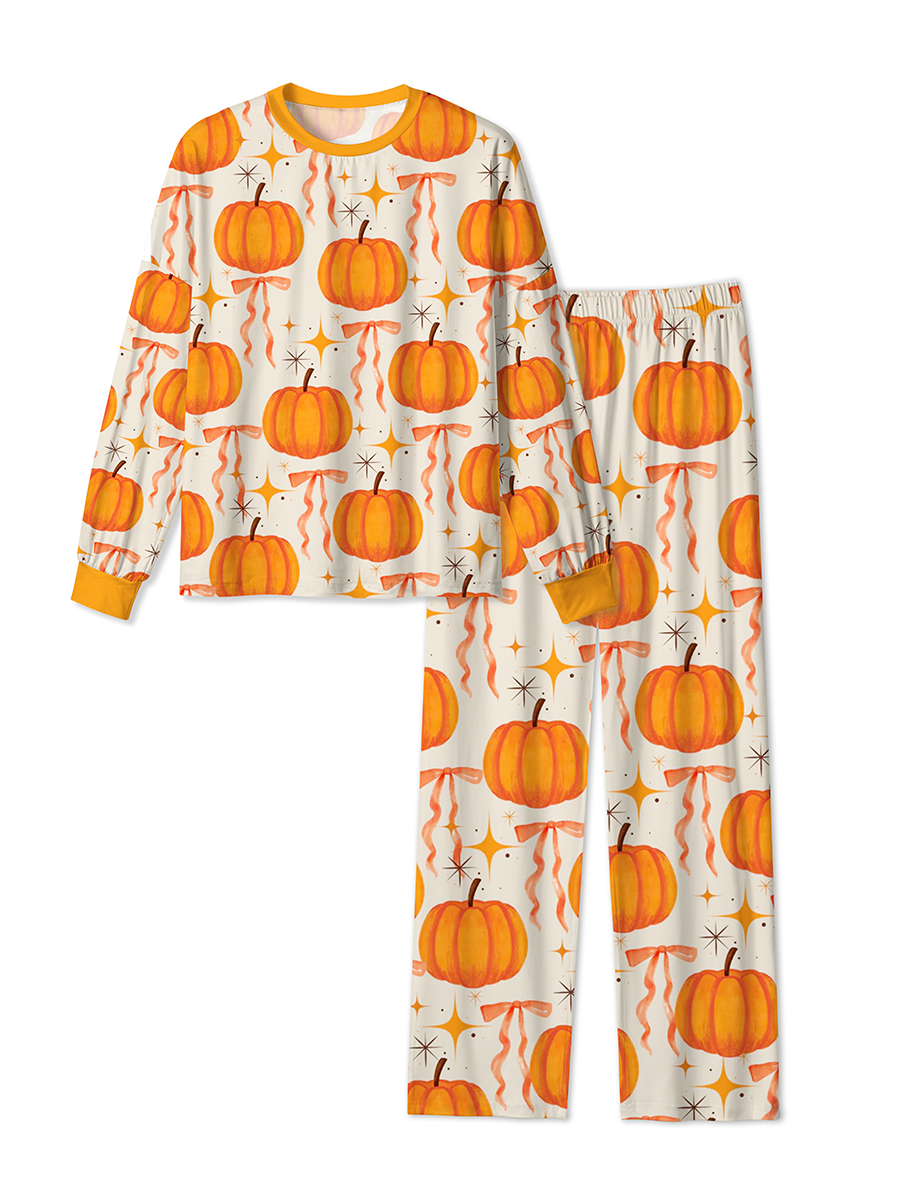 Vintage Watercolor Pumpkin Pink Bow Retro Star Pajama